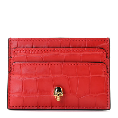 Alexander McQueen Calfskin Crocodile Embossed Skull Card Holder Scarlet Red 1 of 6