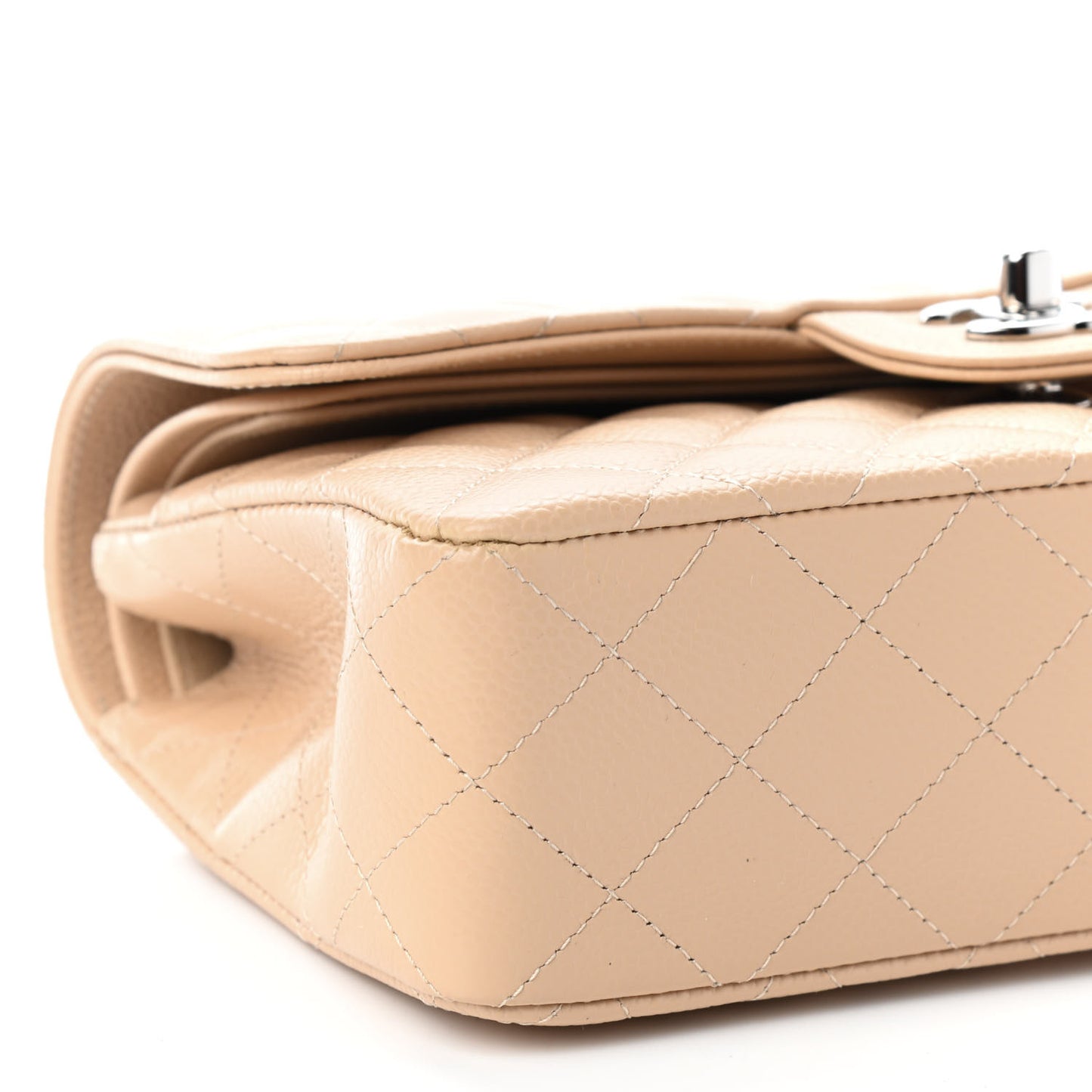 Caviar Quilted Small Double Flap Beige