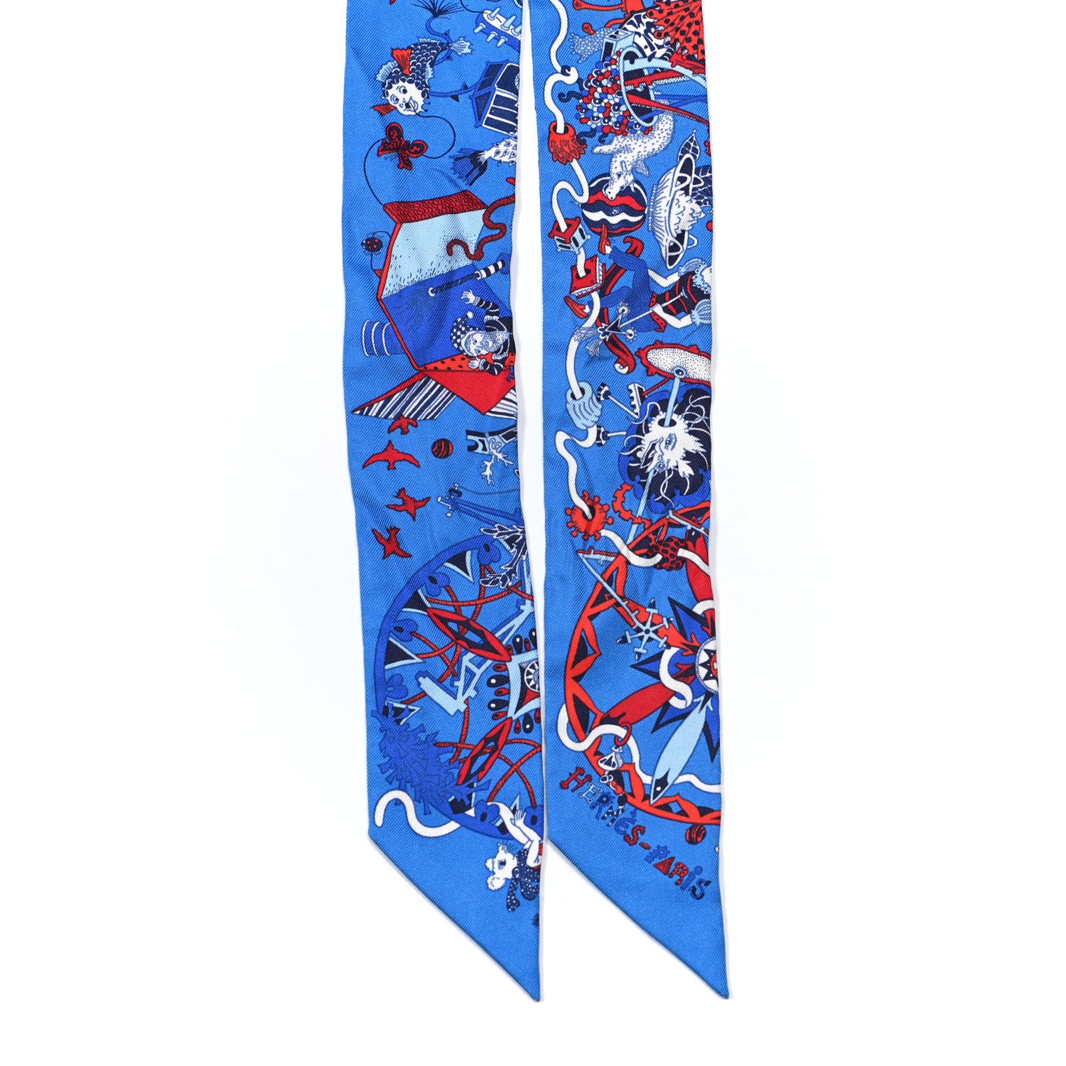 Hermes Silk La Folle Parade Twilly Bleu Gitane Rouge 2 of 6