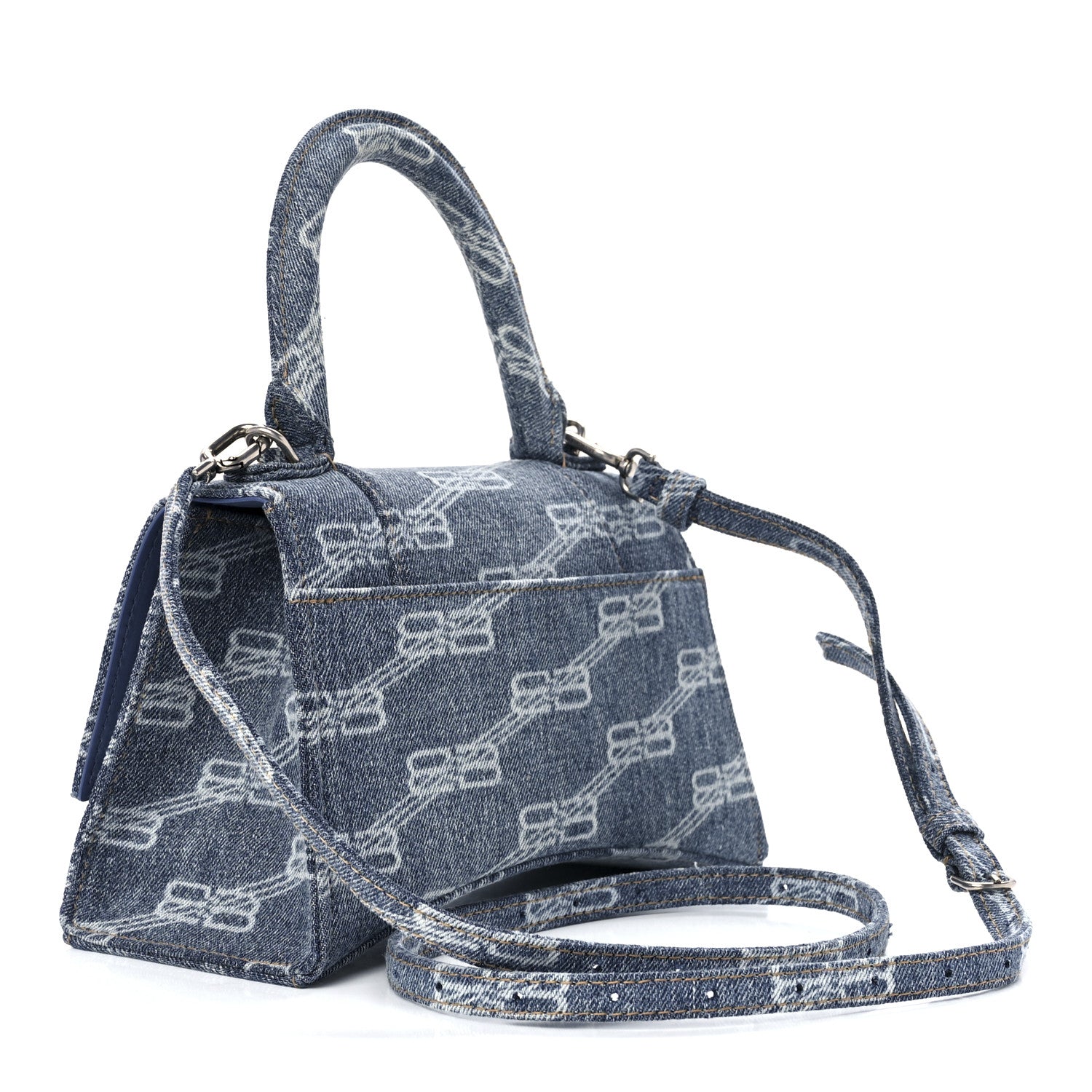 Balenciaga Denim BB Monogram Small Hourglass Top Handle Bag Blue 3 of 11