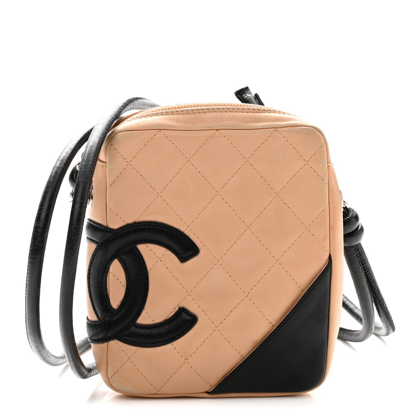 Calfskin Quilted Small Cambon Messenger Beige Black