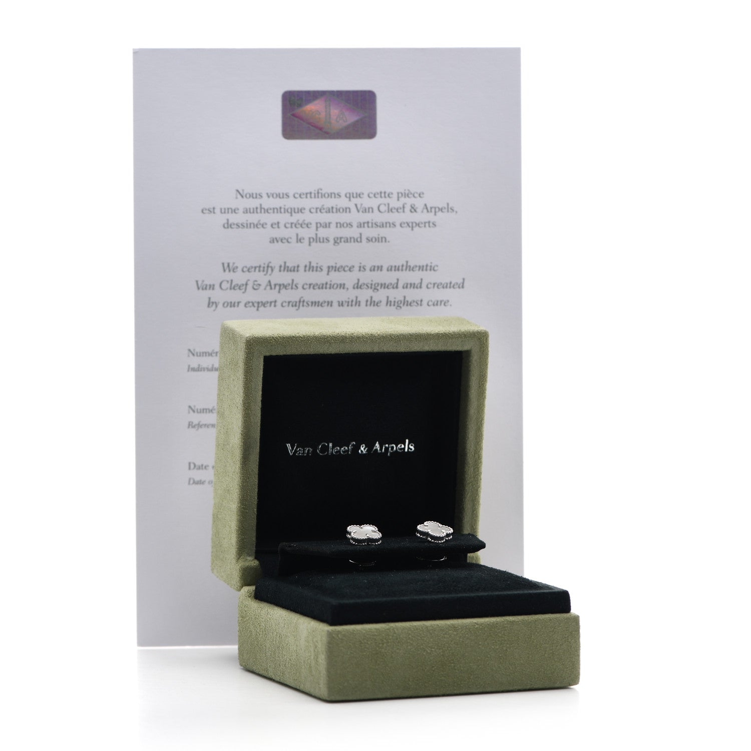 Van Cleef & Arpels 18K White Gold Mother of Pearl Sweet Alhambra Earrings 6 of 6