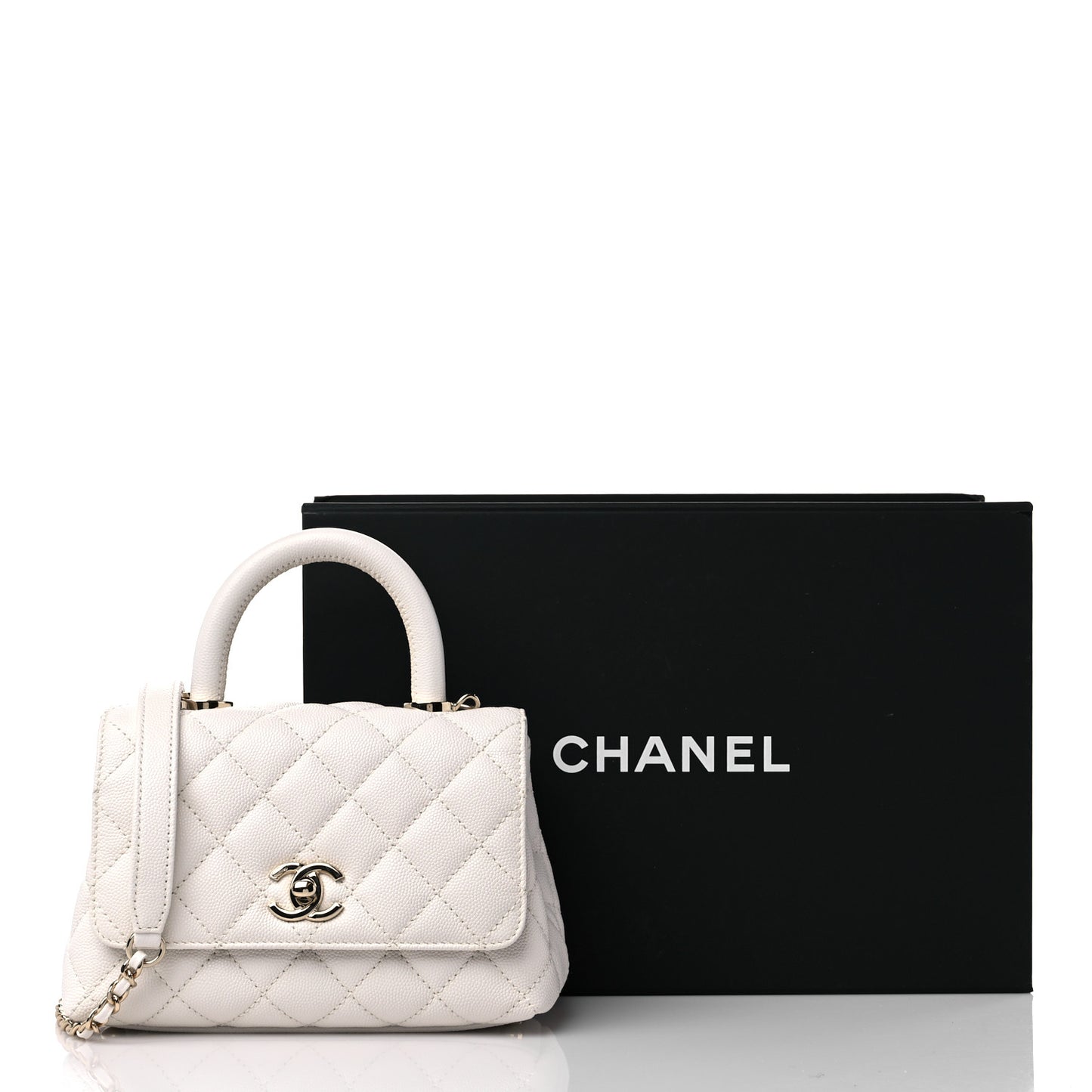 Caviar Quilted Extra Mini Coco Handle Flap White