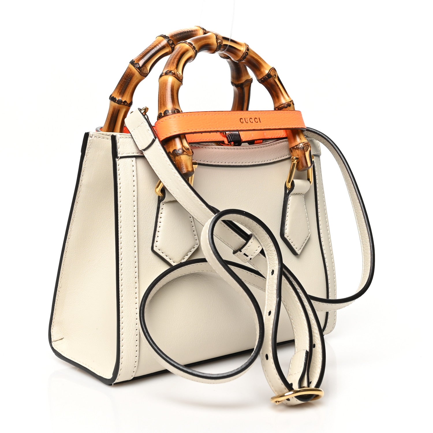 Gucci Wonka Grain Calfskin Mini Diana Tote Bag Mystic White Orange Fluo 3 of 10