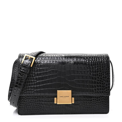 Saint Laurent Calfskin Crocodile Embossed Medium Bellechasse Satchel Black 1 of 9