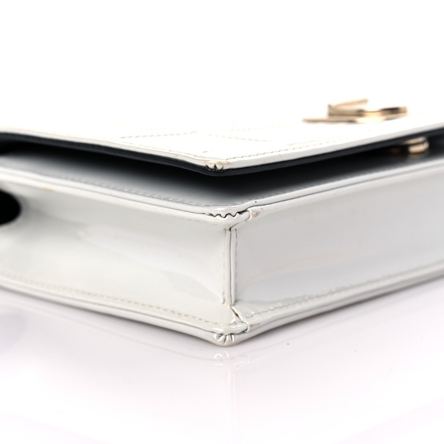 Christian Dior Patent Micro-Cannage Diorama Wallet on Chain Pouch White 7 of 10