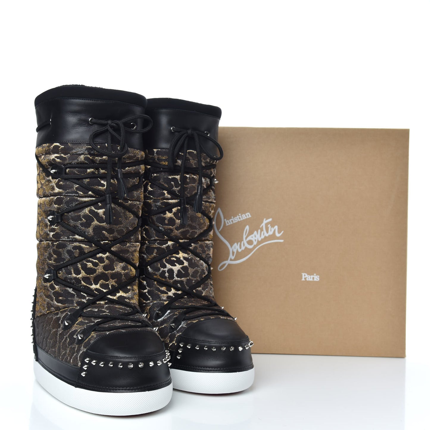 Calfskin Lurex Leopard After Snow Mens Flat Boots 43 Black