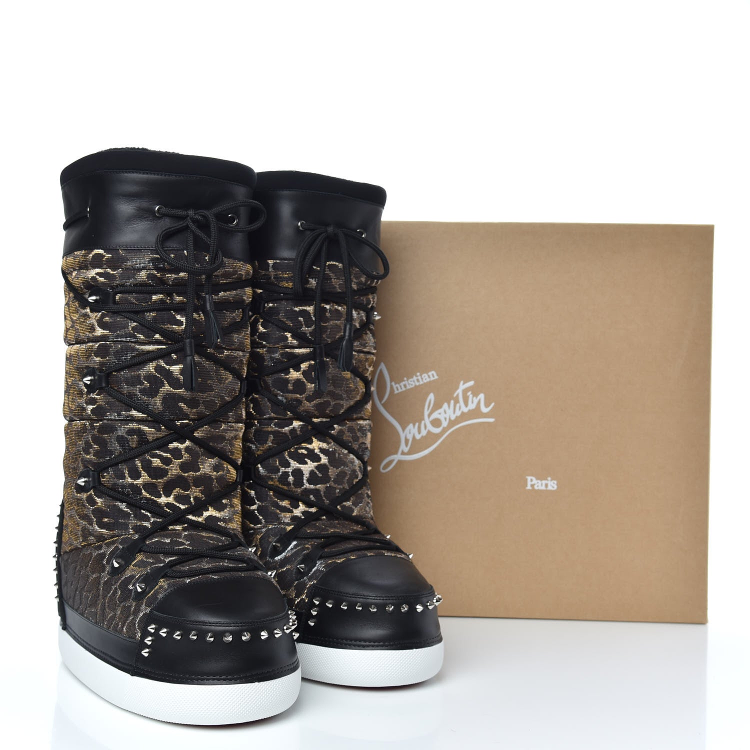 Christian Louboutin Calfskin Lurex Leopard After Snow Mens Flat Boots 43 Black 9 of 9