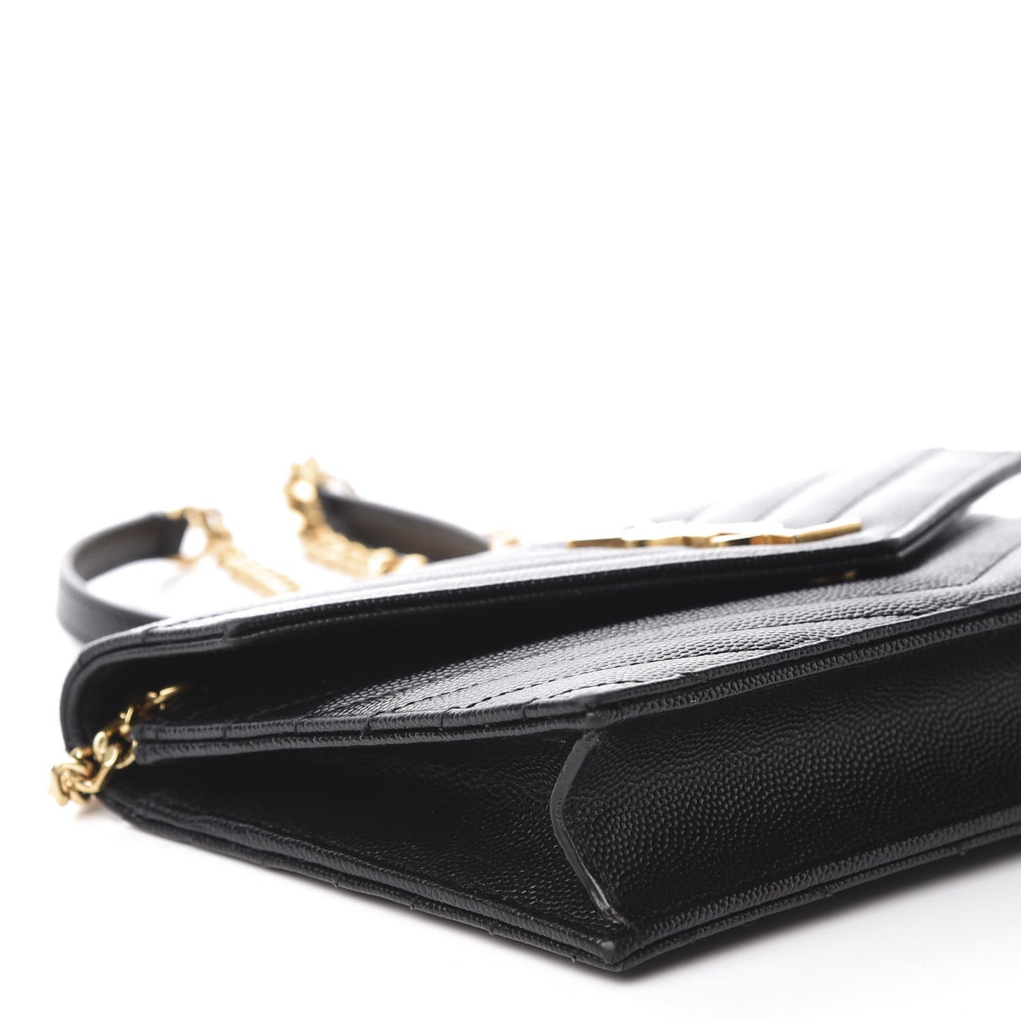 Grain De Poudre Matelasse Chevron Monogram Envelope Chain Wallet Black