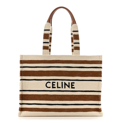 Celine Jacquard Striped Large Cabas Thais White Brown 1 of 11