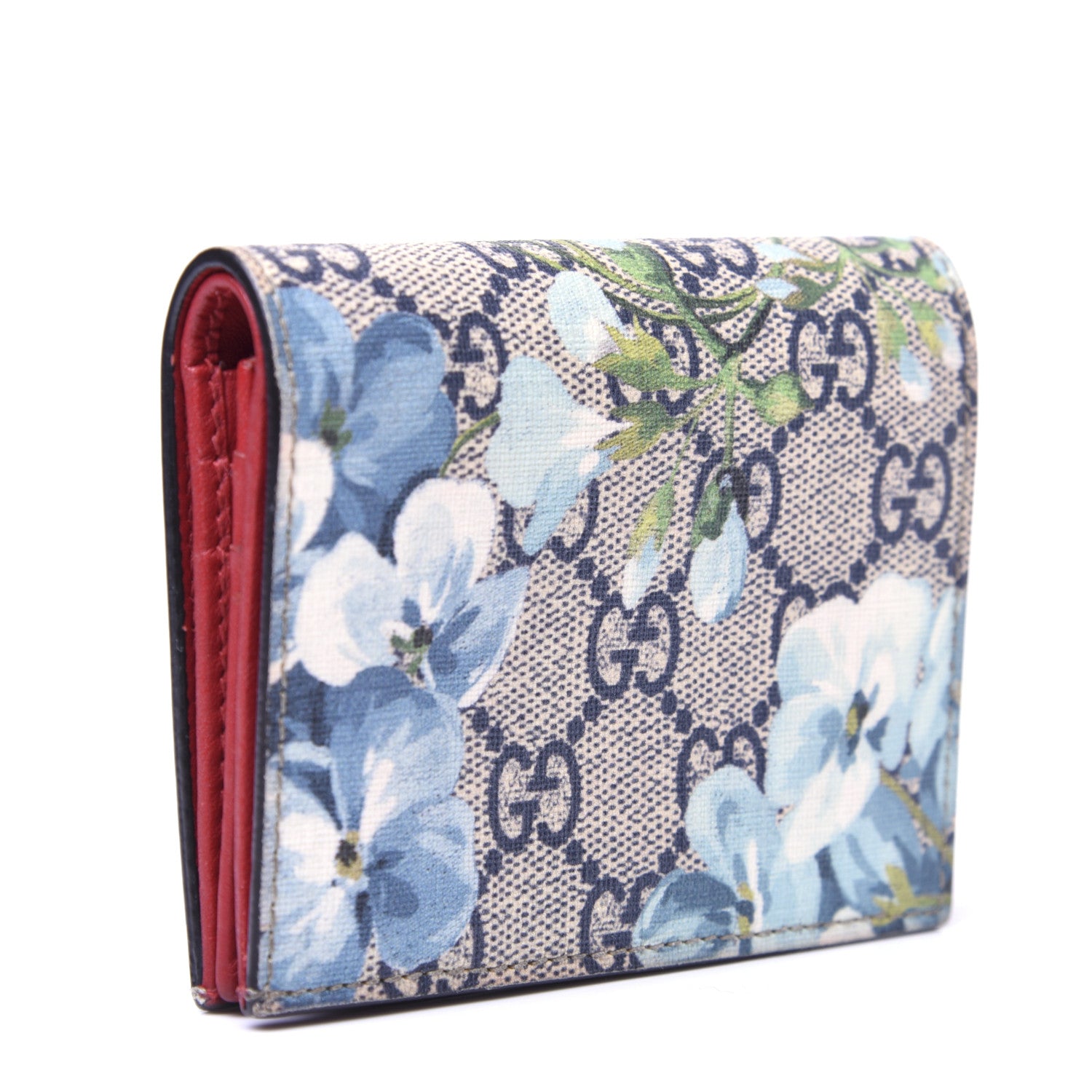 Gucci GG Supreme Monogram Blooms Card Case Beige Blue Navy Hibiscus Red 3 of 10