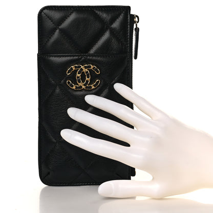 Chanel Shiny Goatskin Quilted Chanel 19 Phone and Card Holder Black 2 of 9