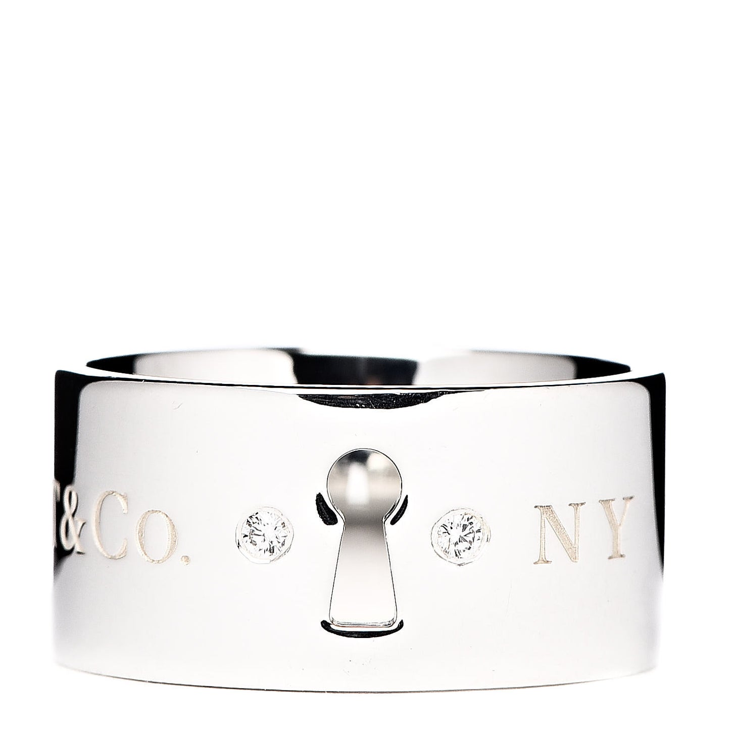 Sterling Silver Diamond Lock Wide Band Ring 53 6.25