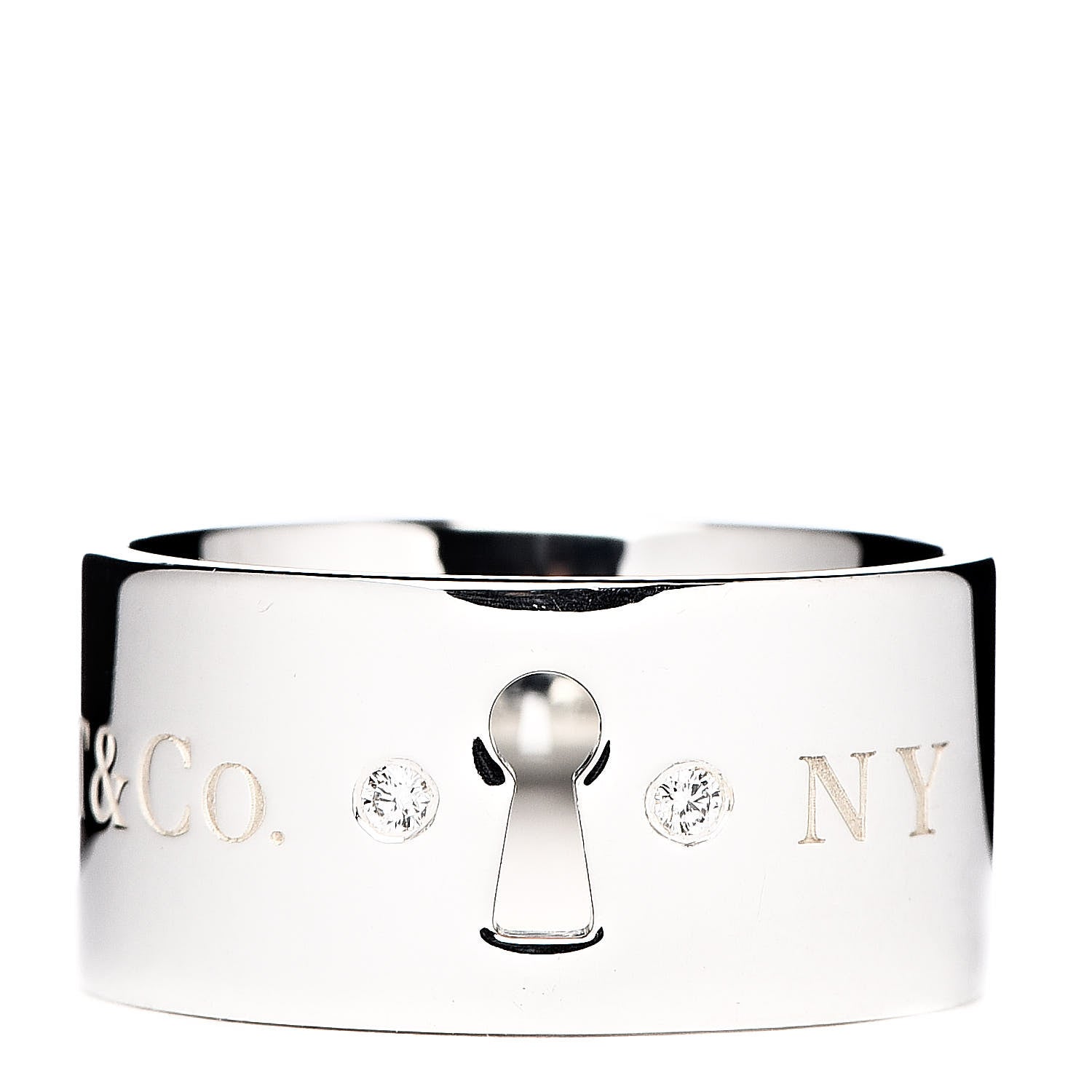 Tiffany Sterling Silver Diamond Lock Wide Band Ring 53 6.25 1 of 4