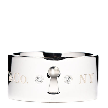 Tiffany Sterling Silver Diamond Lock Wide Band Ring 53 6.25 1 of 4
