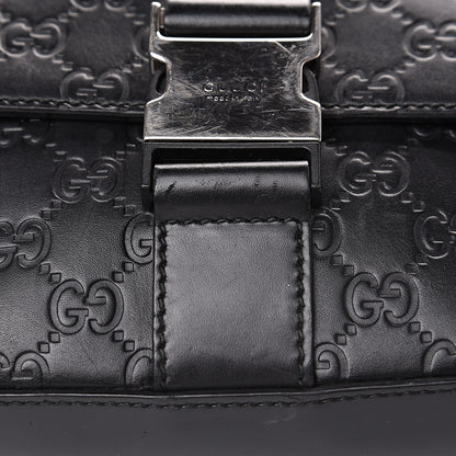 Gucci Guccissima Signature Single Buckle Flap Messenger Bag Black 9 of 14
