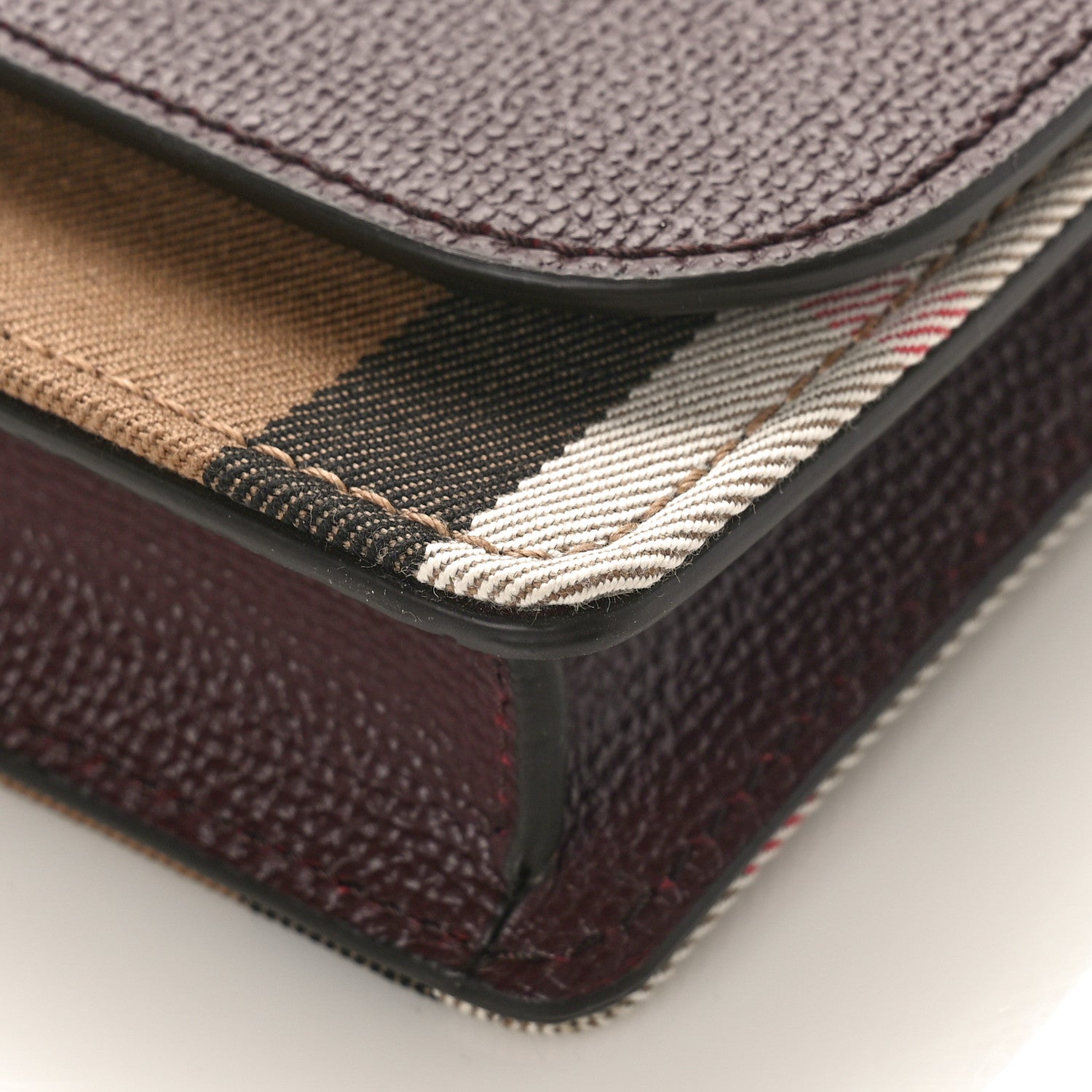 Burberry Grained Calfskin House Check Tartan Mix Hampshire Wallet On Chain Mahogany Red 8 of 8