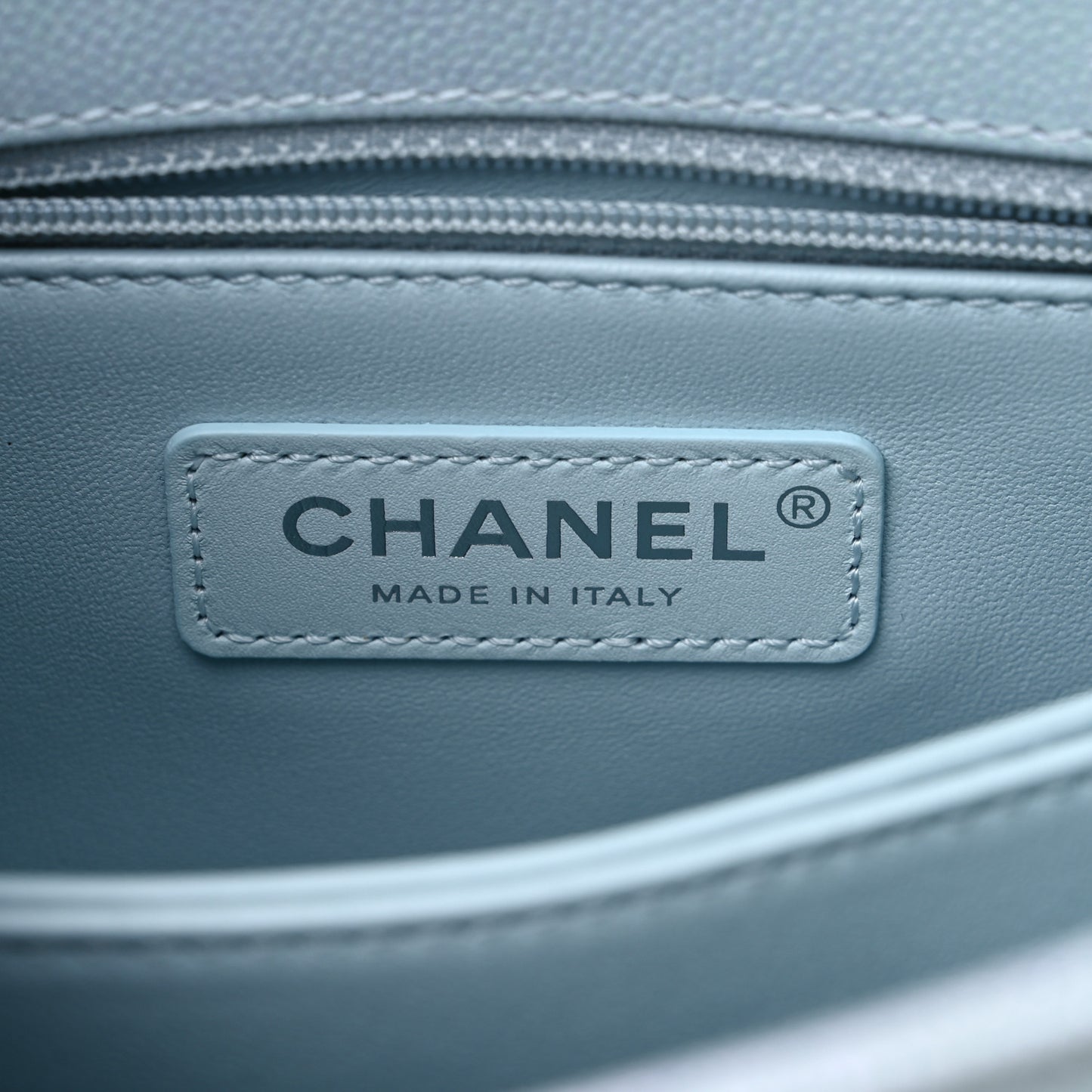 Iridescent Caviar Quilted Mini Coco Handle Flap Light Blue