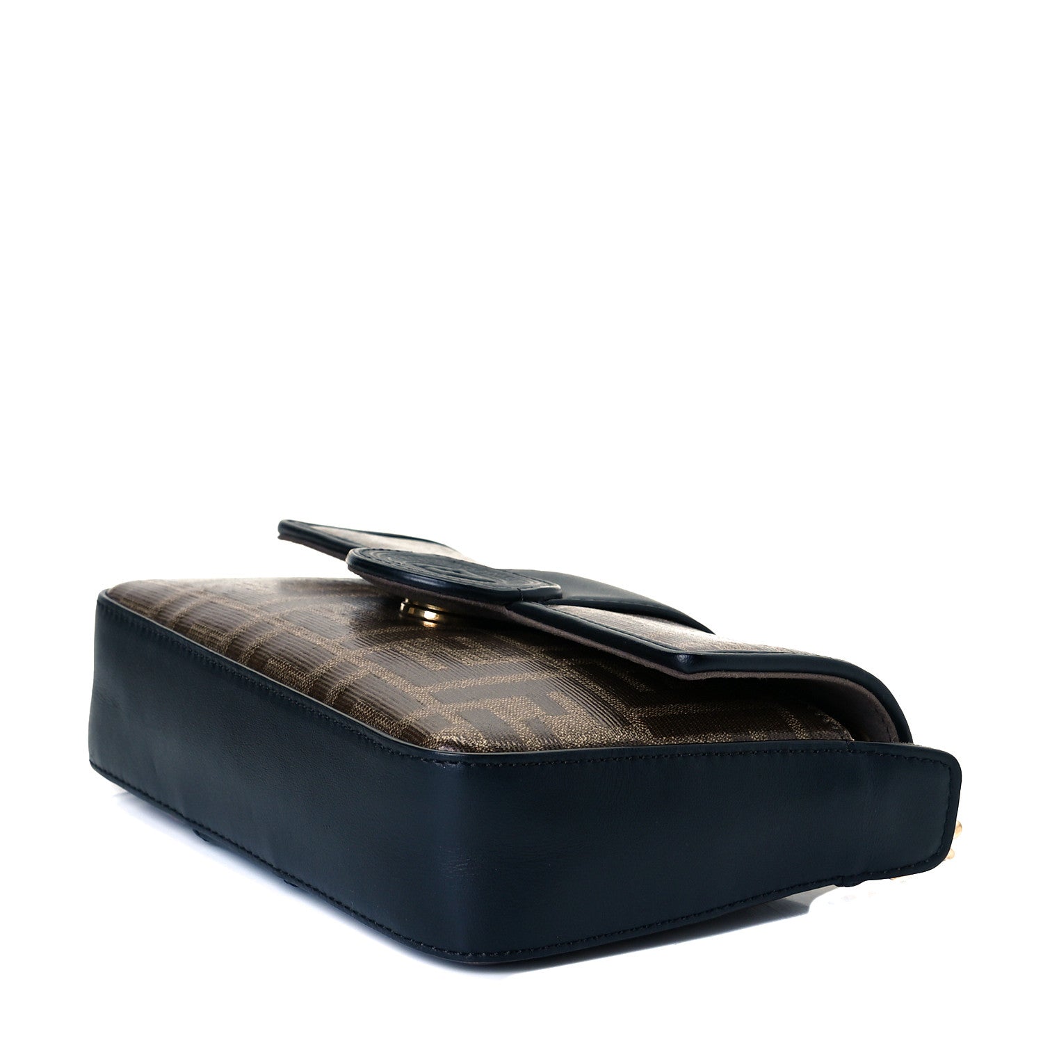 Fendi Glazed Fabric Vitello Century FF 1974 Stamp Patch Mini Double F Crossbody Bag Mogano Panna Black 6 of 6