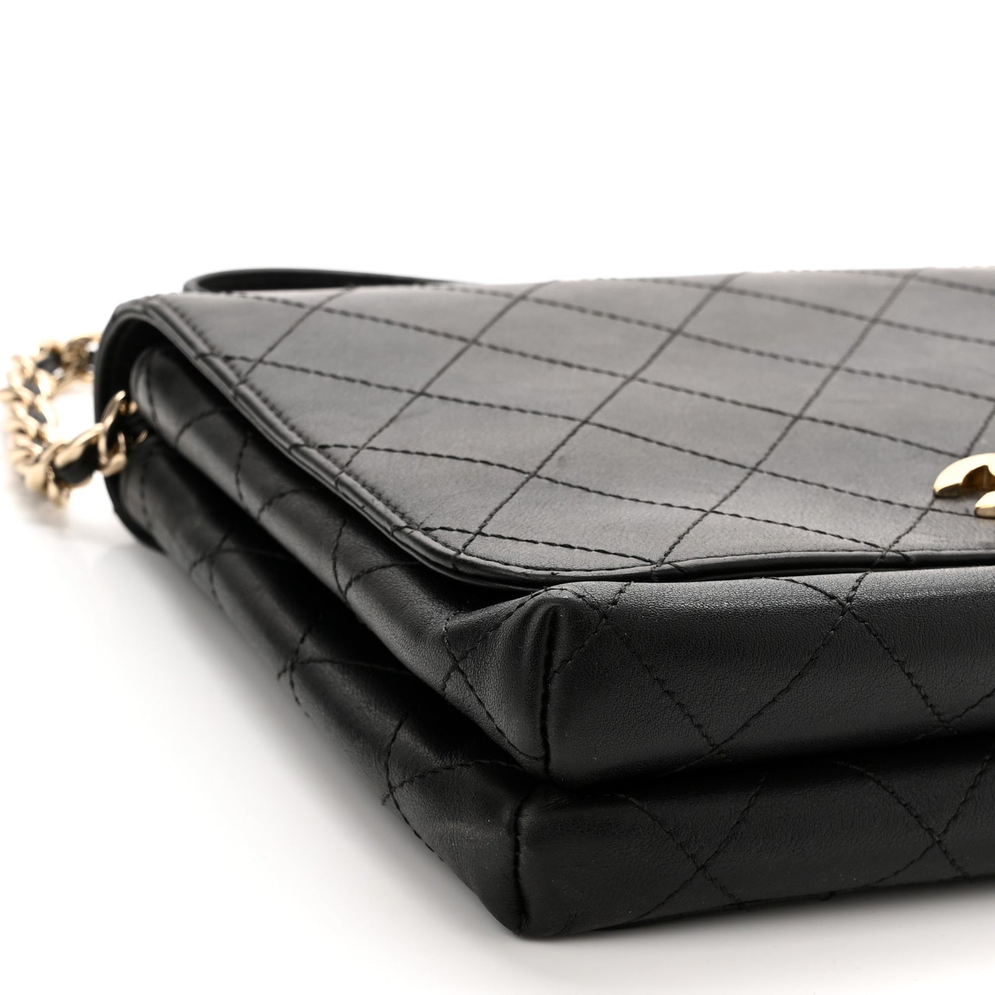 Calfskin Quilted Double Pocket Top Handle Flap Black