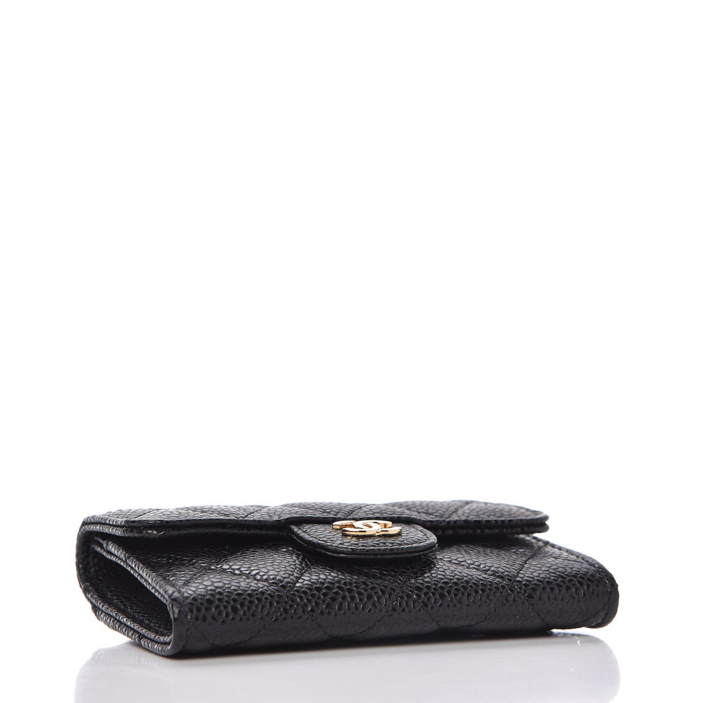 Caviar Quilted Flap Card Holder Wallet Black