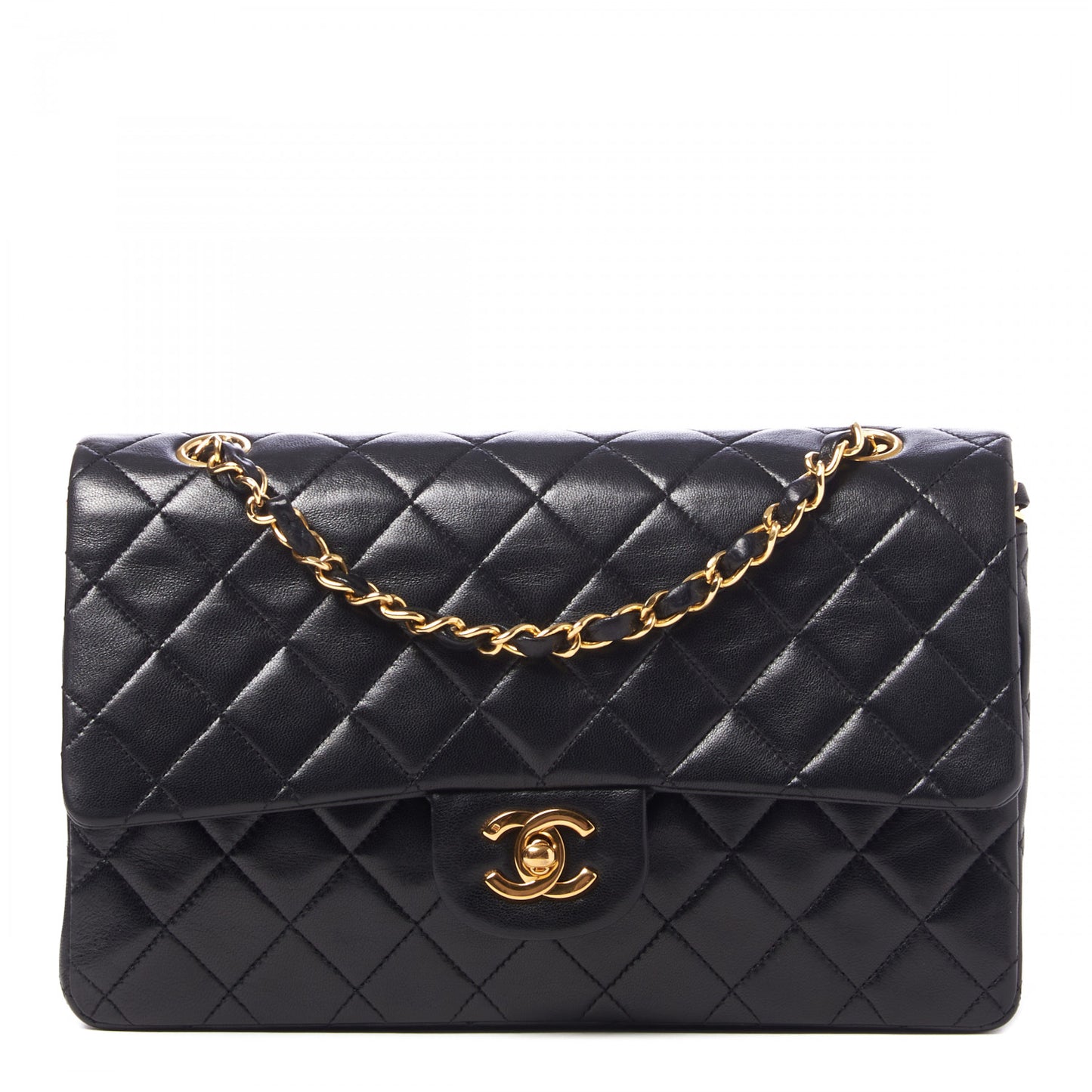 Lambskin Quilted Medium Double Flap Black