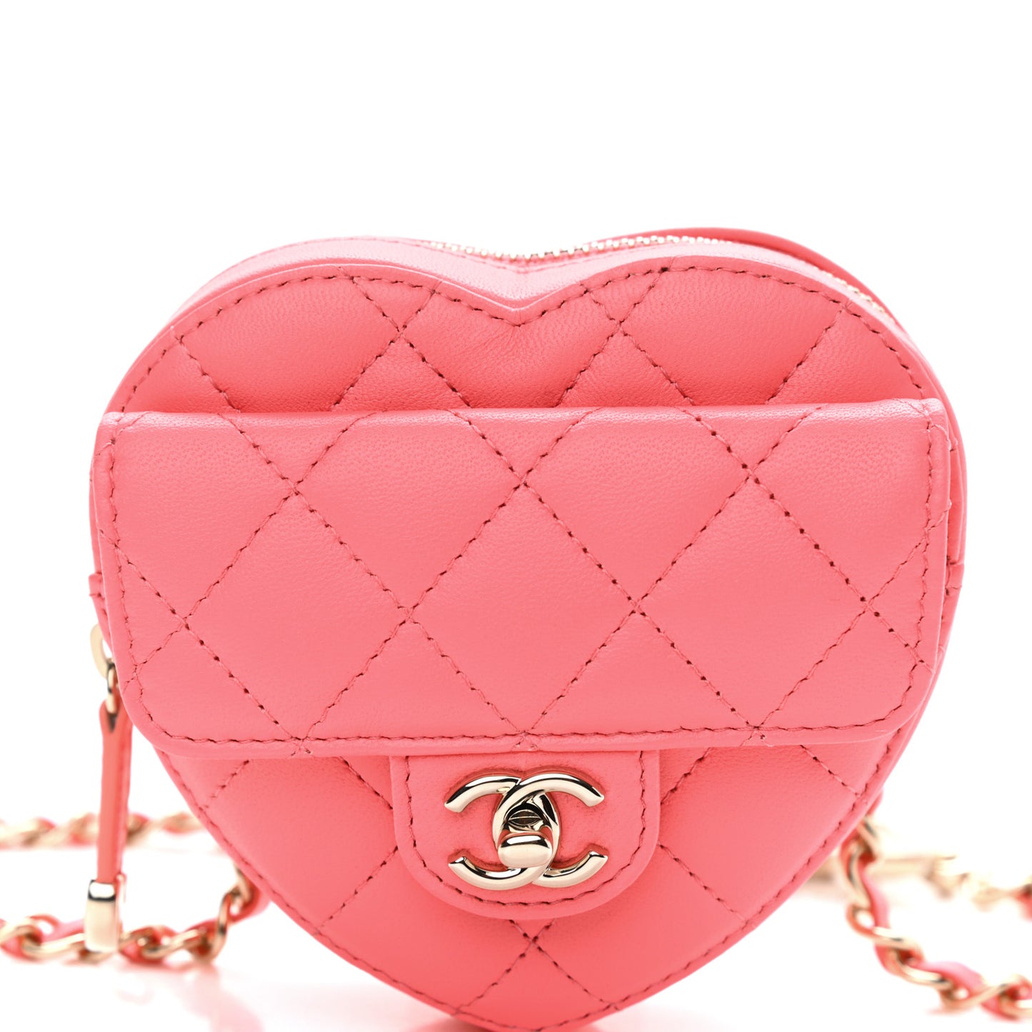 Lambskin Quilted CC In Love Heart Waist Belt Bag With Chain Pink