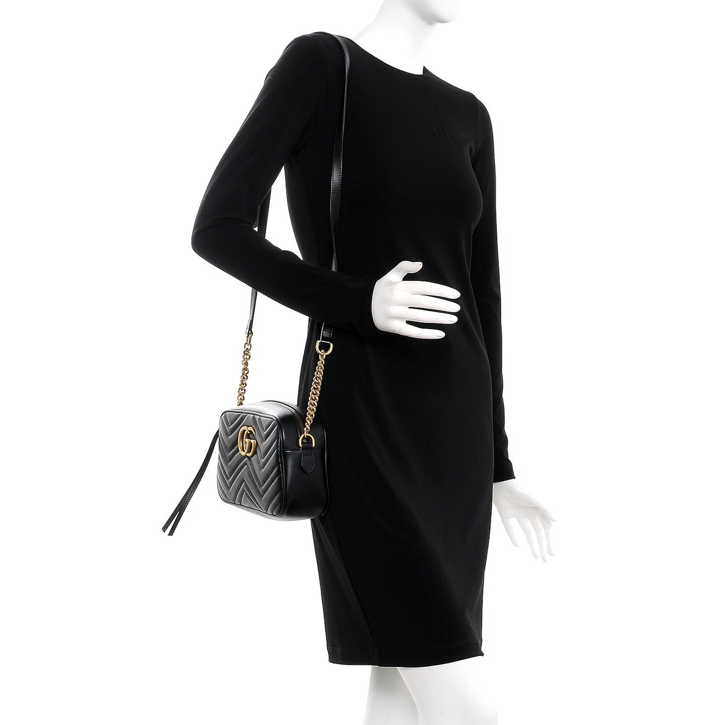 Calfskin Matelasse Small GG Marmont Chain Shoulder Bag Black