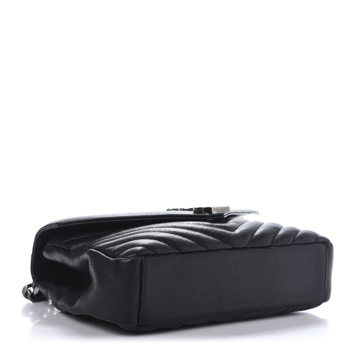 Sheepskin Matelasse Chevron Monogram Medium College Bag Black