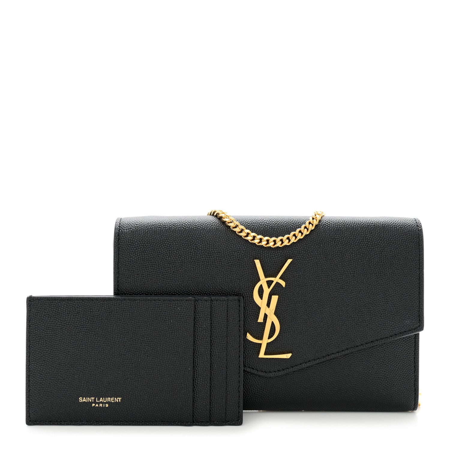 Saint Laurent Grain de Poudre Uptown Chain Wallet Black 2 of 11