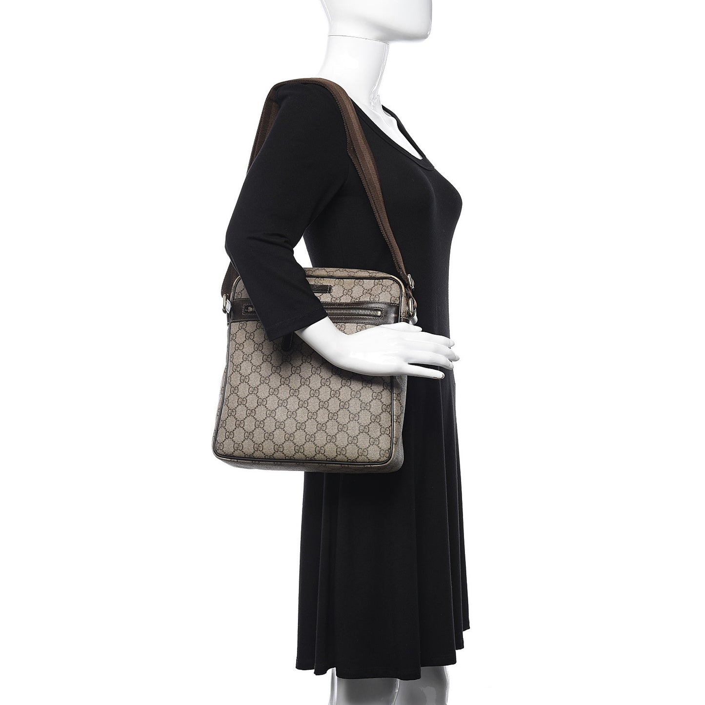 GG Plus Monogram Selleria Calfskin Medium Messenger Bag Beige Ebony Cocoa Dark Chocolate
