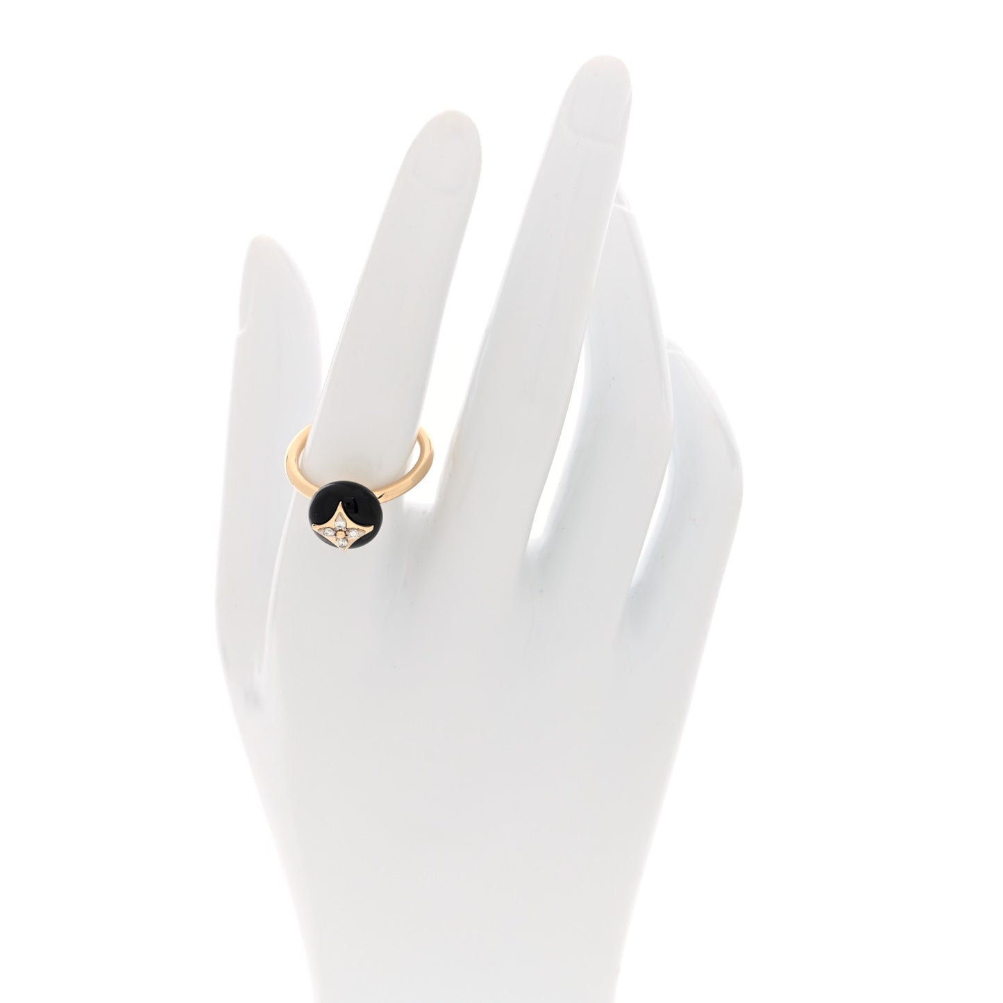 18K Yellow Gold Diamond Black Onyx Idylle Blossom Ring 56 7.5