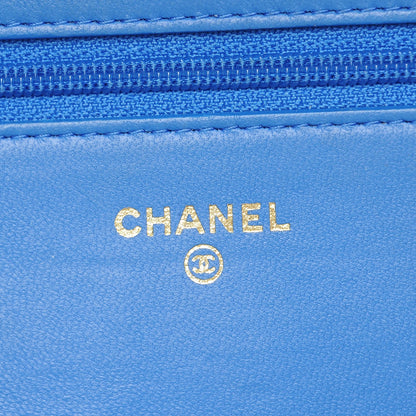 Chanel Lambskin Quilted Boy Wallet On Chain WOC Blue 6 of 9