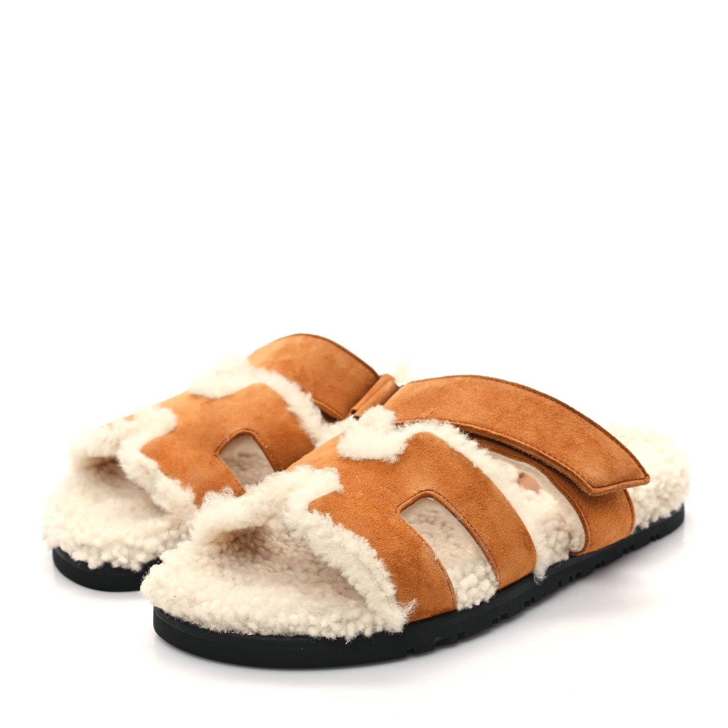 Hermes Suede Goatskin Woolskin Womens Chypre Sandals 37 Naturel Ecru 3 of 8