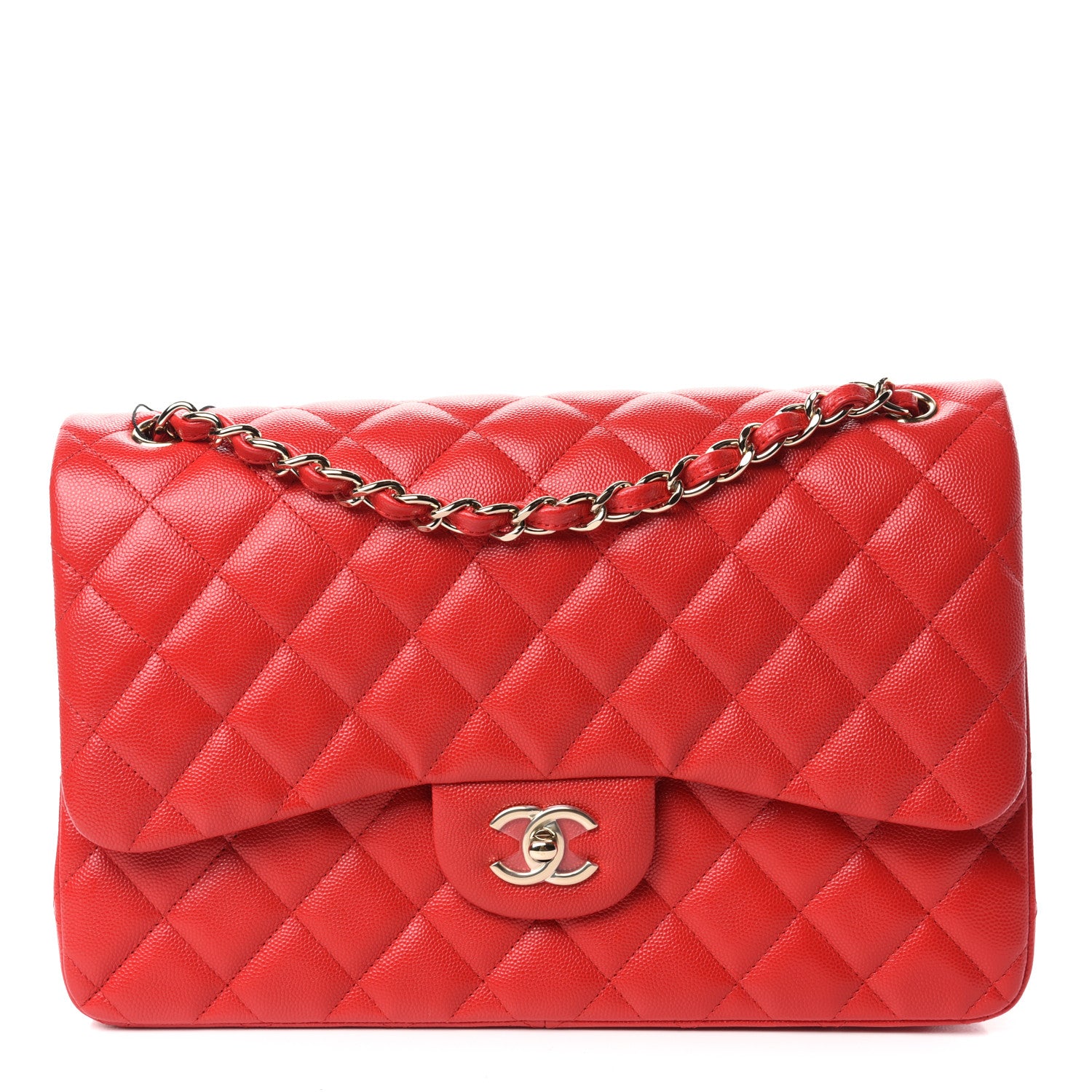 Chanel Caviar Quilted Jumbo Double Flap Red 1 of 11