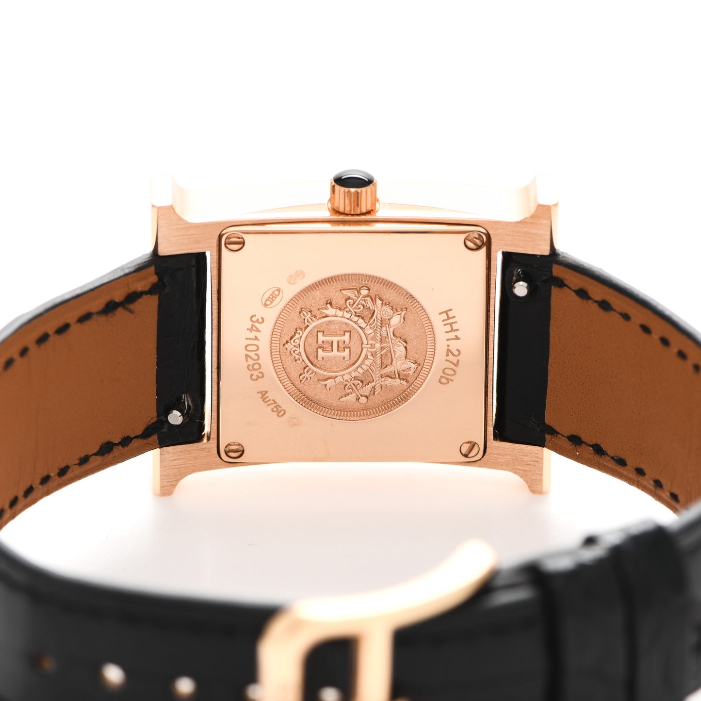 18K Rose Gold Alligator Lacquer 21mm Heure H Hour Quartz Watch Noir