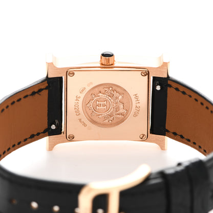 Hermes 18K Rose Gold Alligator Lacquer 21mm Heure H Hour Quartz Watch Noir 4 of 5