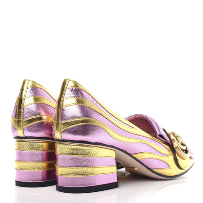 Gucci Metallic Nappa Inlay GG Marmont Fringe 50mm Loafer Pumps 35.5 Oro Vecchio Rosa 4 of 12