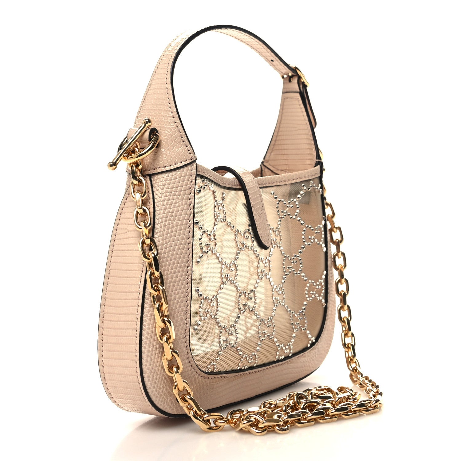 Gucci Lizard Mesh Crystal GG Monogram Mini Jackie 1961 Hobo Light Powder Skin Rose 3 of 11