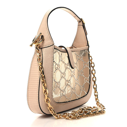 Gucci Lizard Mesh Crystal GG Monogram Mini Jackie 1961 Hobo Light Powder Skin Rose 3 of 11