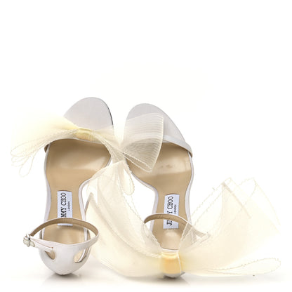 Jimmy Choo Grosgrain Asymmetric Mesh Fascinator Aveline 100 Bow Sandals 39.5 Latte 2 of 8