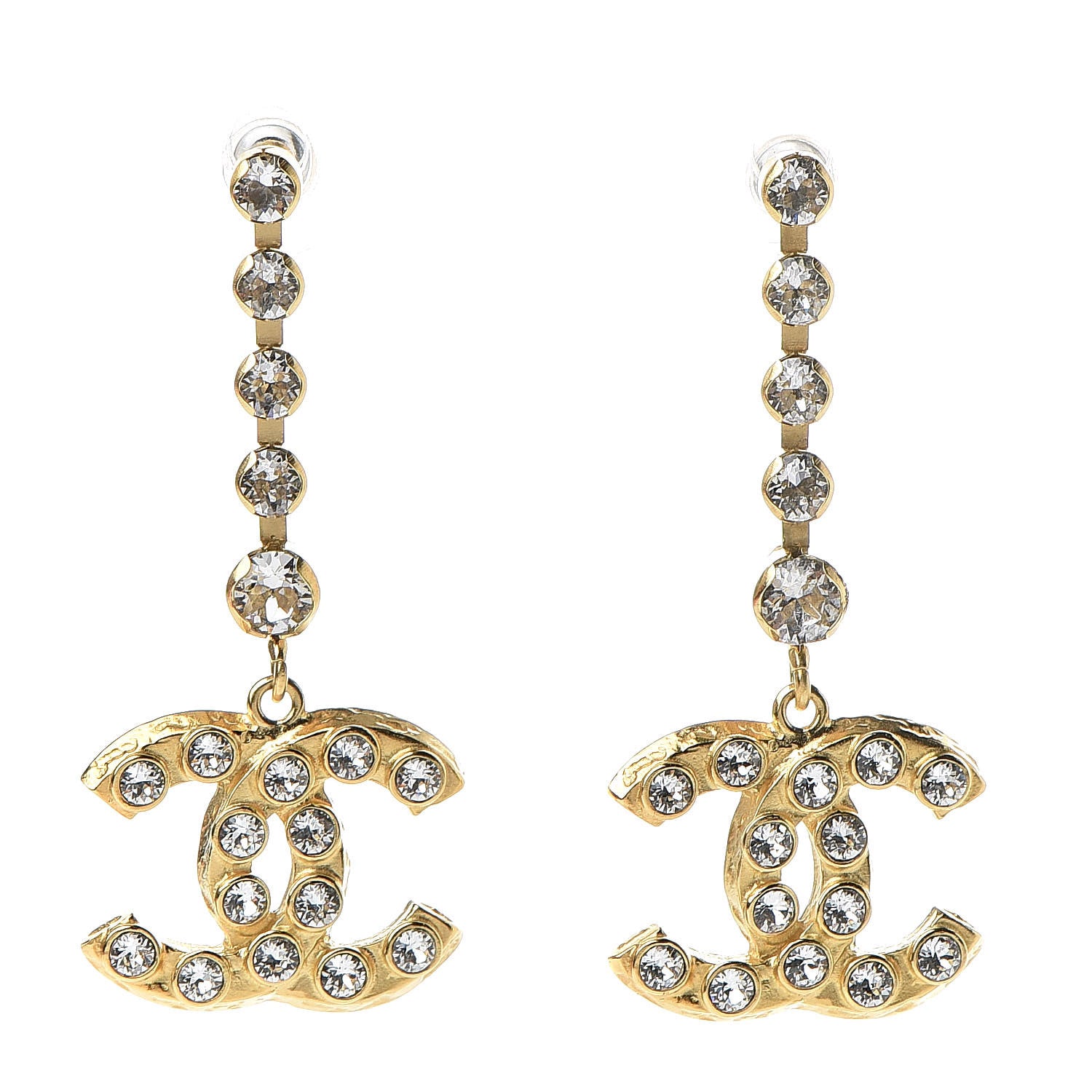 Chanel CC Crystal Drop Earrings Gold 1 of 5