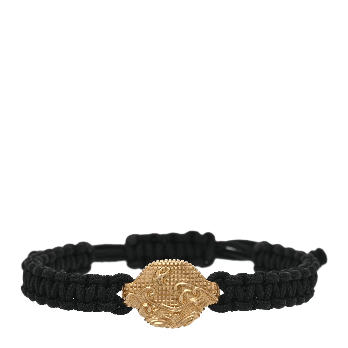 18K Yellow Gold Nylon Waves Woven Bracelet Black