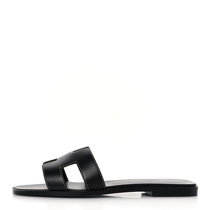 Hermes Box Calfskin Oran Sandals 38 Black 1 of 9