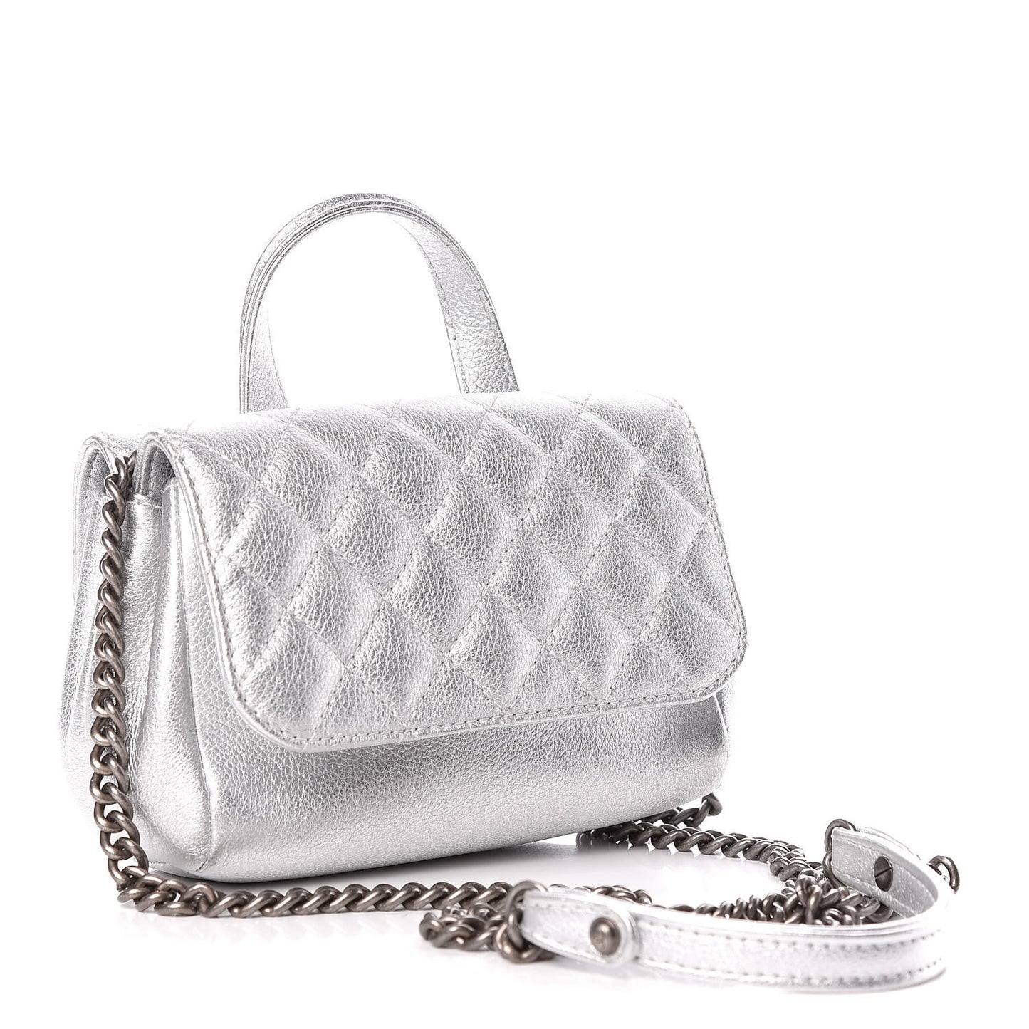 Metallic Calfskin Quilted Small Pilot Essentials Flap Silver