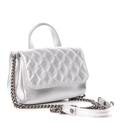 Chanel Metallic Calfskin Quilted Small Pilot Essentials Flap Silver 3 of 10