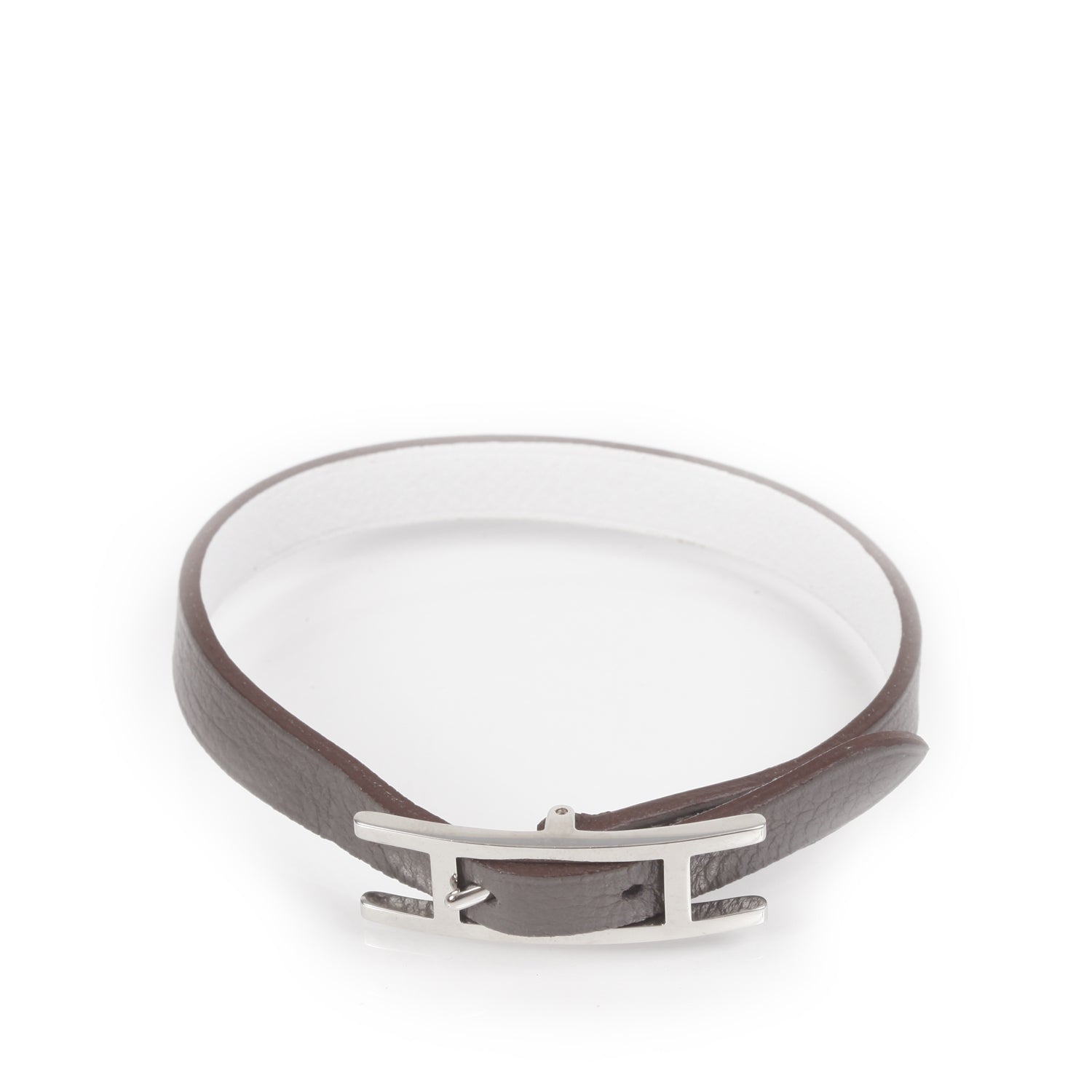 Hermes Swift and Epsom Hapi Single Tour Wrap Bracelet Etain Blanc 1 of 4