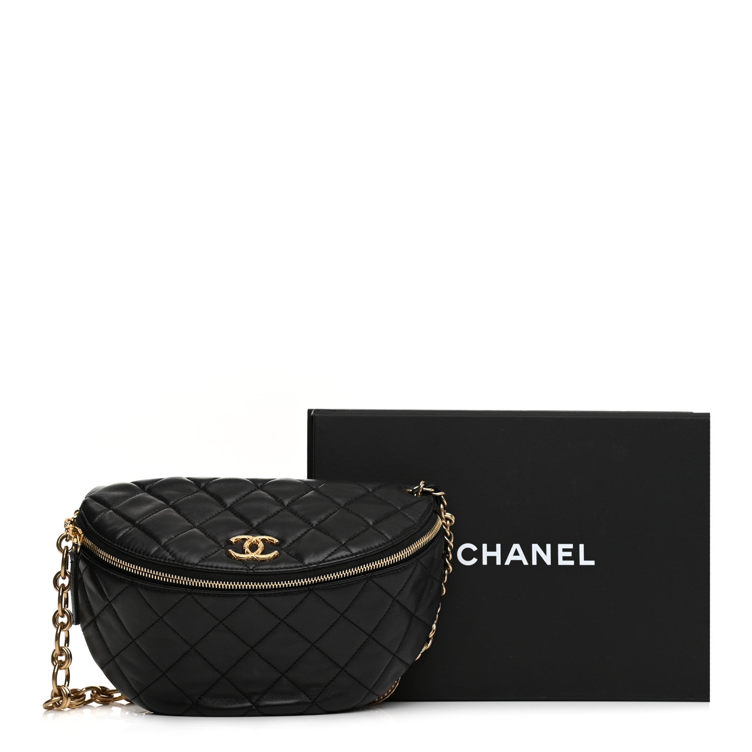 Chanel Lambskin Pearl Quilted CC Belt Bag Black 20 of 21