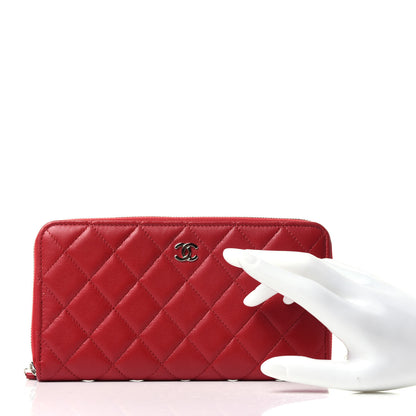 Chanel Lambskin Quilted Gusset Zip Around Wallet Red 2 of 11