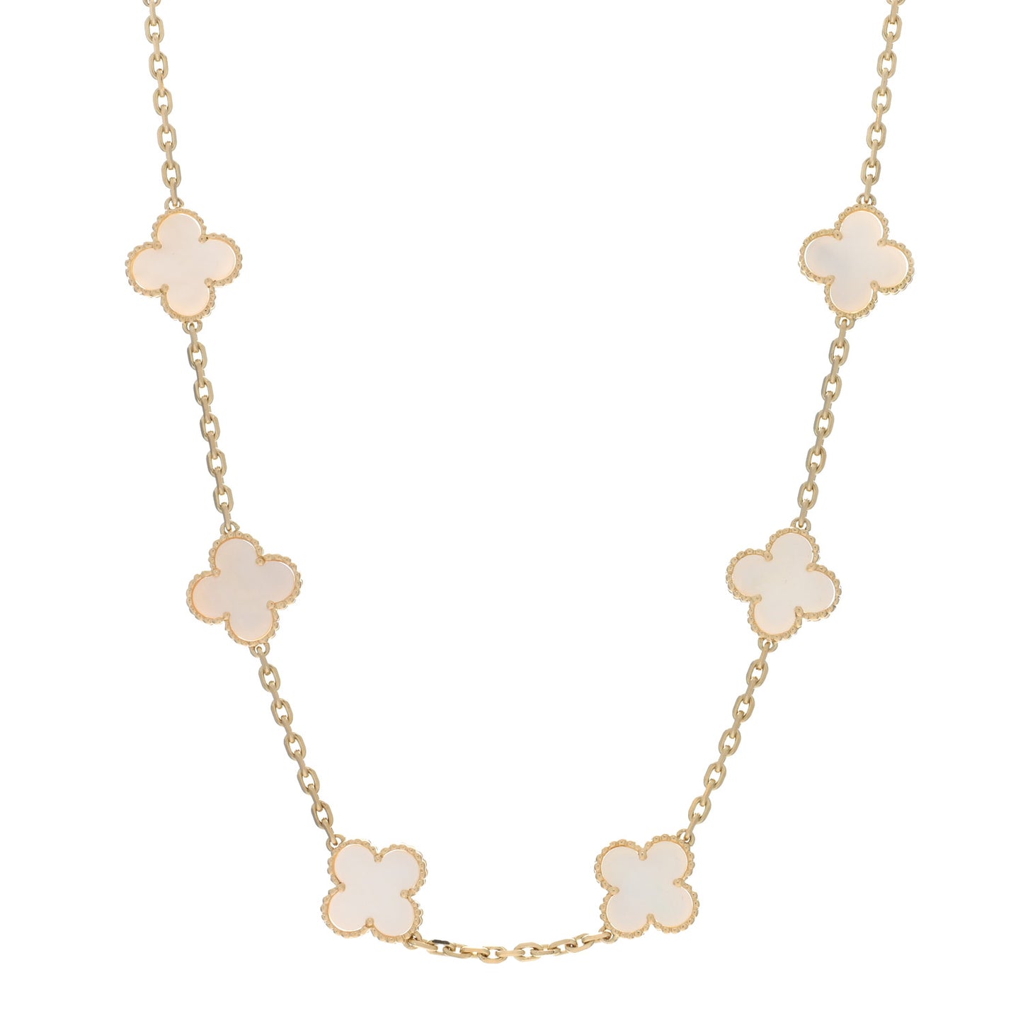 18K Yellow Gold Mother of Pearl 10 Motifs Vintage Alhambra Necklace